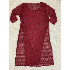 Cato size XL Knit Mesh Tunic Swimsuit Coverup Wine Red 3/4 Sleeve Leg Thigh Slit
